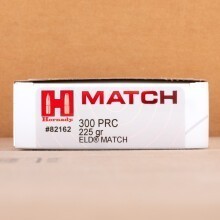 A photograph detailing the 300 PRC ammo with ELD bullets made by Hornady.