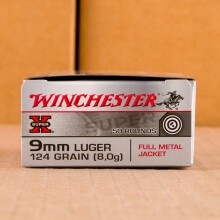 Image of Winchester 9mm Luger pistol ammunition.
