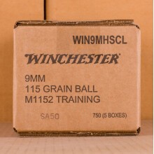 An image of bulk 9mm Luger ammo made by Winchester at AmmoMan.com.