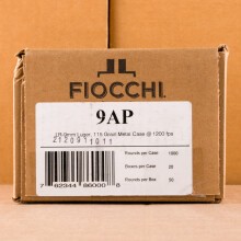 Image of the 9MM FIOCCHI AMMO 115 GRAIN FMJ (1000 ROUNDS) available at AmmoMan.com.