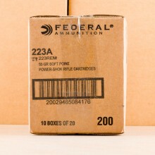 A photograph of 20 rounds of 55 grain 223 Remington ammo with a soft point bullet for sale.