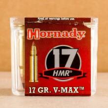 Photograph of 17 HMR ammo with V-MAX ideal for hunting varmint sized game.