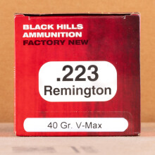 A photo of a box of Black Hills Ammunition ammo in 223 Remington.