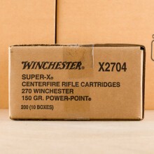 A photograph of 200 rounds of 150 grain 270 Winchester ammo with a Power-Point (PP) bullet for sale.