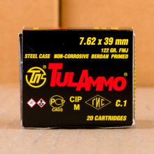 A photo of a box of Tula Cartridge Works ammo in 7.62 x 39.