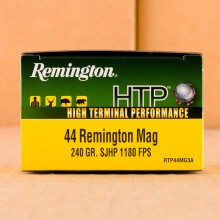 A photo of a box of Remington ammo in 44 Remington Magnum.