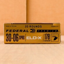 Image of 30.06 Springfield ammo by Federal that's ideal for big game hunting, whitetail hunting.