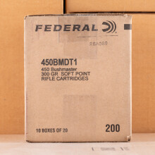 A photo of a box of Federal ammo in 450 Bushmaster.