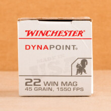  rounds of .22 WMR ammo with copper plated hollow point bullets made by Winchester.