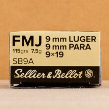 Image of Sellier & Bellot 9mm Luger pistol ammunition.