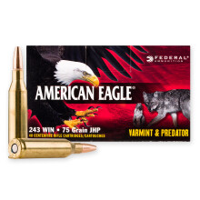 Image of 243 Winchester ammo by Federal that's ideal for hunting varmint sized game.