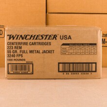 Photo detailing the 223 REM WINCHESTER USA 55 GRAIN FMJ (1000 ROUNDS) for sale at AmmoMan.com.