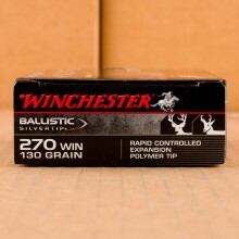 A photograph of 20 rounds of 130 grain 270 Winchester ammo with a Polymer Tipped bullet for sale.