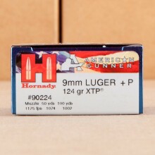 A photograph of 250 rounds of 124 grain 9mm Luger ammo with a XTP bullet for sale.
