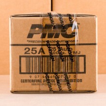 Image of .25 ACP ammo by PMC that's ideal for training at the range.