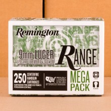 A photograph detailing the 9mm Luger ammo with FMJ bullets made by Remington.