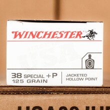 A photograph of 500 rounds of 125 grain 38 Special ammo with a JHP bullet for sale.