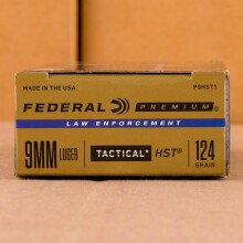 A photograph detailing the 9mm Luger ammo with JHP bullets made by Federal.