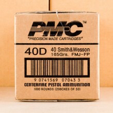 Image detailing the brass case and boxer primers on the PMC ammunition.