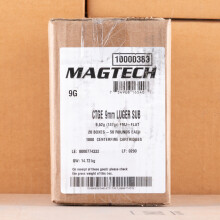 Image of 9mm Luger ammo by Magtech that's ideal for Subsonic, training at the range.