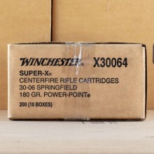 A photograph of 200 rounds of 180 grain 30.06 Springfield ammo with a Power-Point (PP) bullet for sale.