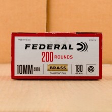A photograph detailing the 10mm ammo with FMJ bullets made by Federal.