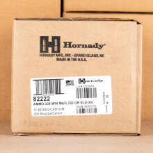 Image of 338 Winchester Magnum ammo by Hornady that's ideal for big game hunting, whitetail hunting.