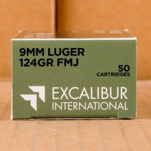 An image of 9mm Luger ammo made by Excalibur Army at AmmoMan.com.