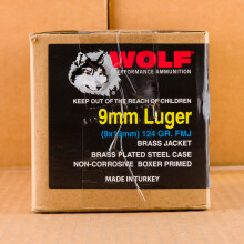 Image of Wolf 9mm Luger pistol ammunition.