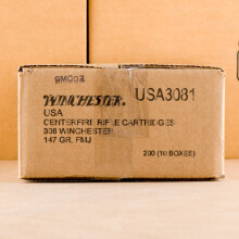 A photograph of 200 rounds of 147 grain 308 / 7.62x51 ammo with a FMJ bullet for sale.