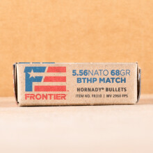 Photo detailing the 5.56X45 HORNADY FRONTIER 68 GRAIN BTHP MATCH (500 ROUNDS) for sale at AmmoMan.com.