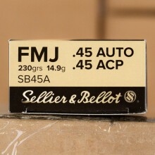 Image of .45 Automatic ammo by Sellier & Bellot that's ideal for training at the range.