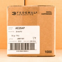 Image of Federal .25 ACP pistol ammunition.