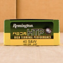 A photo of a box of Remington ammo in .40 Smith & Wesson.