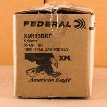 Image of the 5.56X45 FEDERAL AMERICAN EAGLE 55 GRAIN FMJ XM193 (1000 ROUNDS) available at AmmoMan.com.