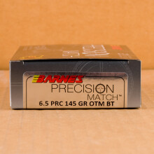 Image of 6.5 PRC ammo by Barnes that's ideal for precision shooting, training at the range.