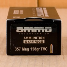 A photograph of 50 rounds of 158 grain 357 Magnum ammo with a TMJ bullet for sale.