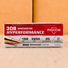 A photo of a box of Fiocchi ammo in 308 / 7.62x51.