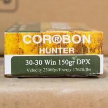 A photograph of 20 rounds of 150 grain 30-30 Winchester ammo with a DPX bullet for sale.