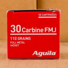 An image of .30 Carbine ammo made by Aguila at AmmoMan.com.