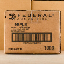 A photograph detailing the 9mm Luger ammo with JHP bullets made by Federal.