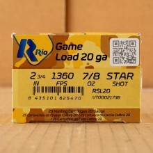 Picture of 2-3/4" 20 Gauge ammo made by Rio Ammunition in-stock now at AmmoMan.com.