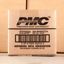An image of bulk 223 Remington ammo made by PMC at AmmoMan.com.