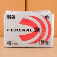 A photograph of 400 rounds of 180 grain .40 Smith & Wesson ammo with a FMJ bullet for sale.