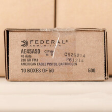 Image of Federal .45 Automatic pistol ammunition.