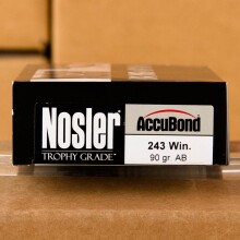 A photo of a box of Nosler Ammunition ammo in 243 Winchester.