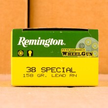 A photograph of 50 rounds of 158 grain 38 Special ammo with a Lead Round Nose (LRN) bullet for sale.