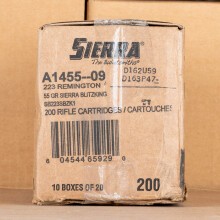 Image of 223 Remington ammo by Sierra Bullets that's ideal for hunting varmint sized game.