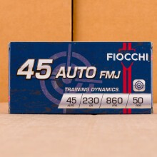 Photo detailing the 45 ACP FIOCCHI 230 GRAIN FMJ (500 ROUNDS) for sale at AmmoMan.com.