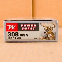 A photograph of 200 rounds of 180 grain 308 / 7.62x51 ammo with a Power-Point (PP) bullet for sale.